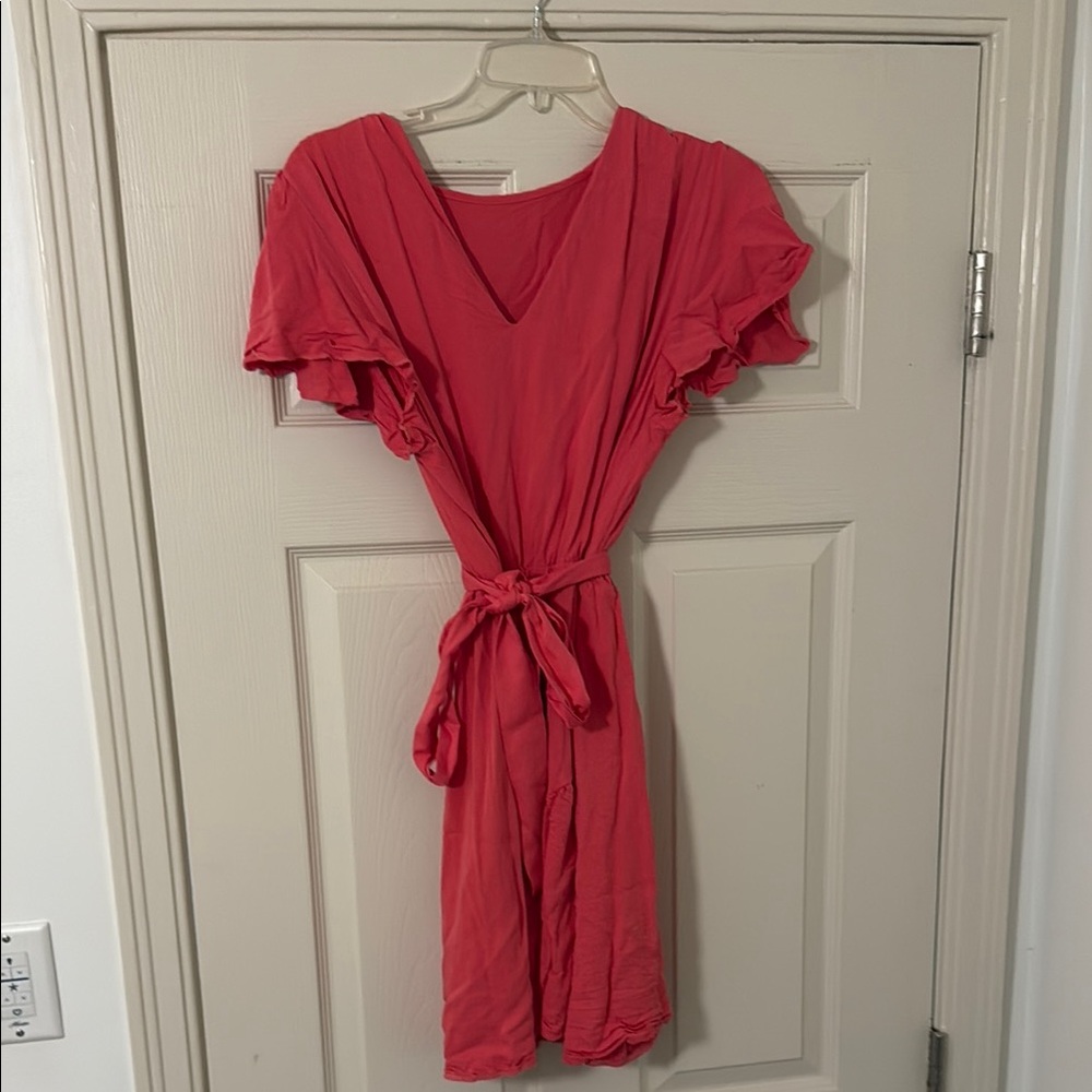 Vibrant Pink Dress with Ruffle Sleeves